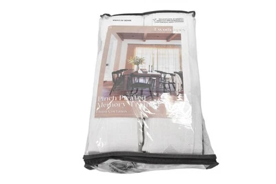Twodrapes Pinch Pleated Memory Trained Linen Curtains Beige White 40"x120" Set - Image 1 of 4