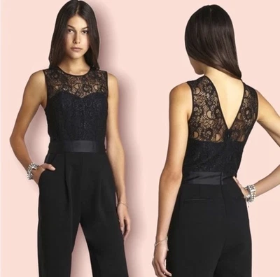 NWT BCBG  BCBGeneration sz 2 Chic Black Jumpsuit  Lace, Tuxedo Lining, & Pockets - Image 1 of 4