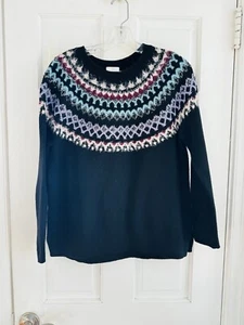 Maglione Girocollo J. Jill Taglia M Petite Nero Multicolore Fair Isle Misto Cotone - Foto 1 di 9