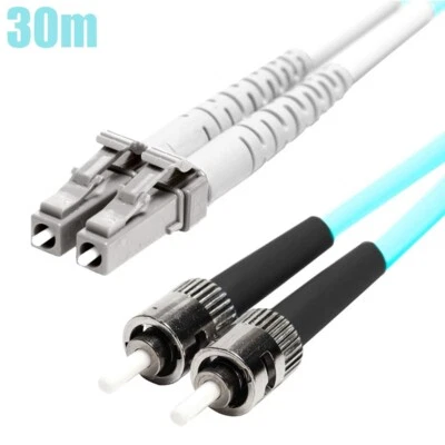 30M LC-ST Fiber Optic MultiMode 50/125 Duplex OM3 Optical Patch Cable 10G Aqua - Image 1 of 3