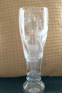 Geätztes Hirsch Pilsner Bierglas 10" hoch Herzog Kristall Kunst Handwerk - Bild 1 von 6