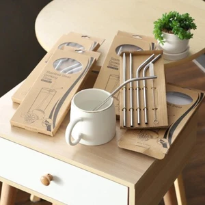 Strohhalme 4 Stk Edelstahl 304 Wiederverwendbar Trinkhalme mit Bürsten Straw - Bild 1 von 6