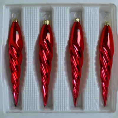 Lauschaer Glas Christbaumschmuck Eiszapfen dünn rot glanz mundgeblasen - Bild 1 von 4