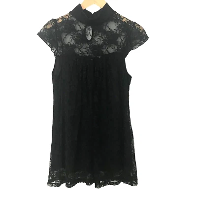 Y2K Rue 21 Lace Top XL Black Mock Neck Keyhole Whimsigoth Fairy Grunge USA Goth - Image 1 of 4