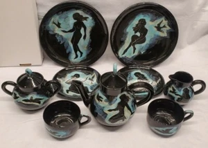 Vallauris Keramik Teeservice 60er Jahre ATELIER CERENNES Frankreich - Akt Frau und Tauben  - Bild 1 von 12