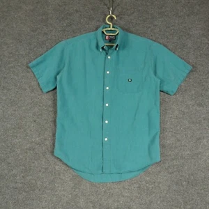 Chaps Shirt Mens Medium Teal Button Down Short Sleeve Collared Shirt - Picture 1 of 21