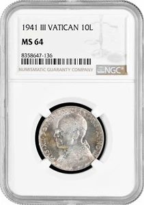 Vatican City 10 lire 1941, NGC MS64, "Pope Pius XII (1939 - 1958)" - Picture 1 of 2