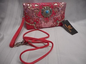 Cowgirl Trendy Purse Western Style Shoulder Bag Wristlet Fuchsia - Picture 1 of 5