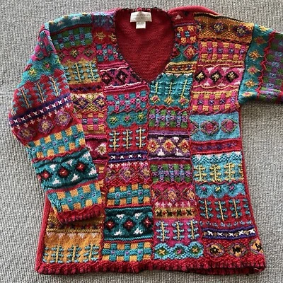 Suéter De Colección Años 90 Peso Pesado Cottagecore De Gran Tamaño Tejido Patchwork Abuela Mediano Foto 1 de 4