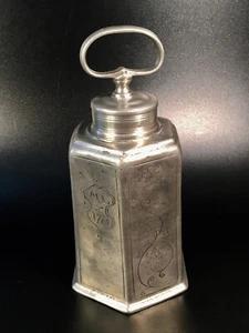 6 Seitige Schraubflasche Barock / Zinnflasche / graviert 1776 / 1778 / 4 Marken - Bild 1 von 13
