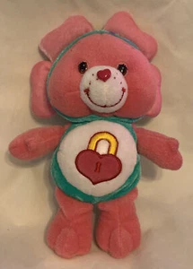 Care Bears Secret Bear Heart Lock Flower Hoodie Pink 8" Plush Stuffed Toy 2005 - Picture 1 of 5