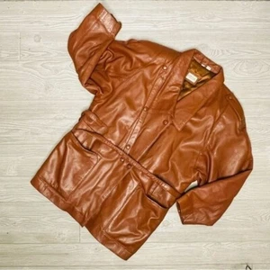 Vintage foliya brown / camel leather jacket w/ button detail’s belted 80s retro - Picture 1 of 11