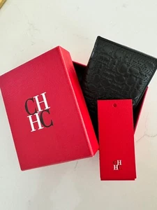 CH Carolina Herrera Wallet Bifold 4x3 Inches Black And Red Leather - Picture 1 of 6