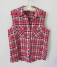 Erika & Co red plaid sleeveless cotton button front shirt *Sz M*