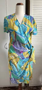 HANDWRITING Vintage Multicoloured Short Sleeve Wrap Dress Sz 10 - Picture 1 of 8