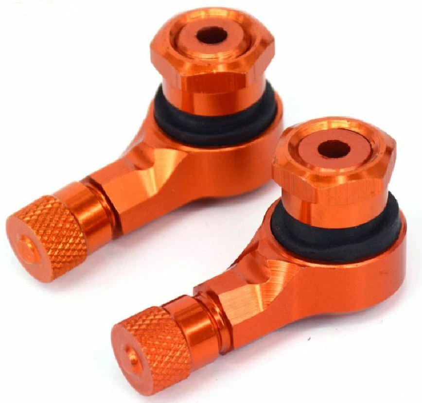 2x Naranja CNC Aluminio Motocicleta 90 Grados Ángulo Rueda Neumático Vástago Válvula Tubeless Foto 1 de 1