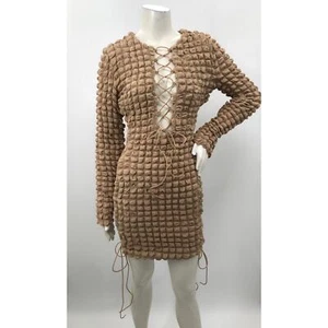 Fashion Nova Macchiato Quilted Cut Out Long Sleeve Mini Dress Size XL Mocha - Picture 1 of 10