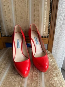 PRADA MILANO ITALIA ROJO CHAROL TACONES ZAPATOS DE SALÓN MUJER TALLA EU 37 TOP - Imagen 1 de 11