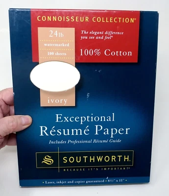 Papel de currículum 100 % algodón Southworth R14ICF marfil 24 libras 8,5 x 11 tejido 80 hojas Foto 1 de 4