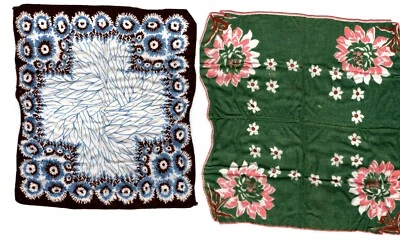 PAÑUELOS AZULES Y VERDES VINTAGE DE TELA #238 AÑOS 40-50 Foto 1 de 3