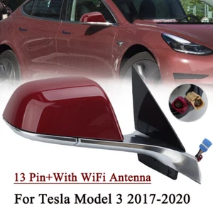 Power Side Mirror For 2017-2020 Tesla Model 3 Right Passenger W/WIFI Heated Red - Picture 1 of 15