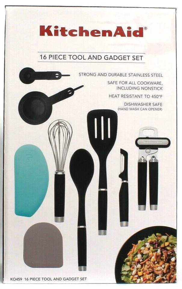 1 Kitchen Aid 16 Piece Tool Gadget Set Durable Stainless Steel Heat Resistant  - Image 1 of 2