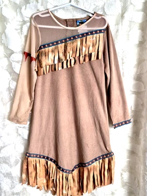 Disney Pocahontas Halloween Costume Dress Tan Fringe Girls Size 5/6 Disney Store - Image 1 of 4