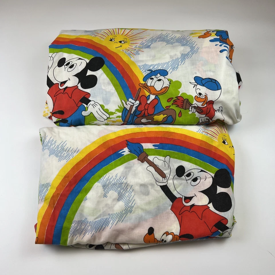Juego de Sábanas Disney Vintage Años 70 Doble Plano Ajustado Mickey Mouse Pato Donald Arco Iris Foto 1 de 4
