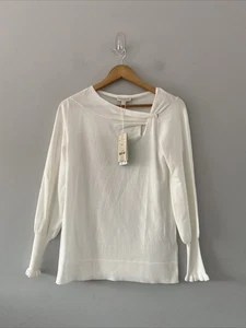 Monsoon Jumper Size Small Ivory Cream Tight Knit Eco Frill Cuff RRP £55.00 - Picture 1 of 16