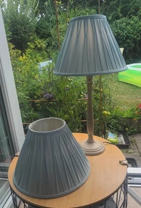 Pair Of Laura Ashley Fenn Duck Egg Blue Pinch Pleat Silk Lampshades - Picture 1 of 11