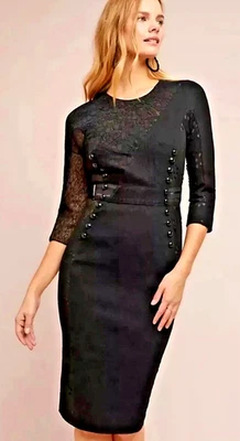 Anthropologie Byron Lars Bettine multi lace over nude long slv Column Dress sz 0 - Image 1 of 4