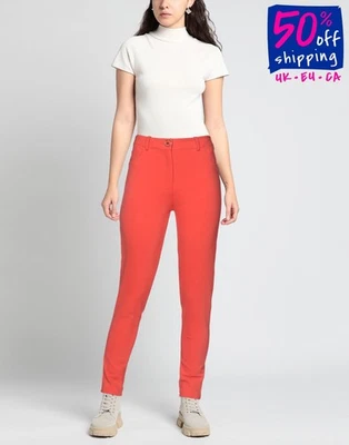 PVP€313 ELISABETTA FRANCHI Pantalón IT44 US8 UK12 L Rojo Recortado Hecho en Italia Foto 1 de 4