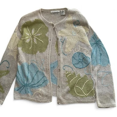 David Brooks Size Large Hand Knit Pink Shell Coastal Sweater Linen Silk - Image 1 of 4