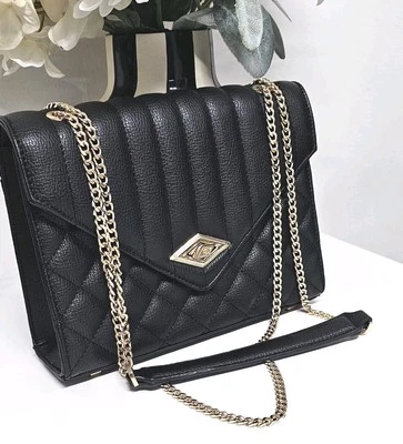 Dune Black Quilted Leather Handbag Shoulder Crossbody Bag With Gold Chain £80 - Image 1 of 4