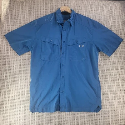 Under Armour Shirt Mens Medium Blue HeatGear Short Sleeve Button Down Outdoors - Image 1 of 4