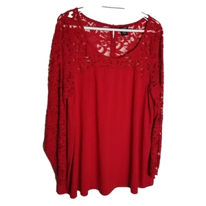 Torrid 2 Top Damen 2XL Häkelspitze Langarm rot Schlüsselloch Knopfleiste hinten - Bild 1 von 8