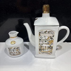 May Contain Gin Novelty Ceramic Teapot & Milk Set With Gold Detailing MINT - Picture 1 of 13
