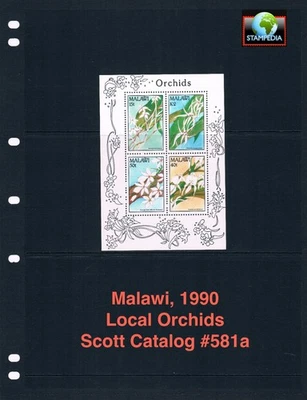 $21.00 Scott Value - 1990 MALAWI Orquídeas s/s Flores Africanas CV MNH NH UMM Foto 1 de 4