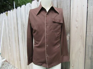 Camicia uomo vintage Joel California marrone tinta unita con bottoni taglia media anni 60/70 - Foto 1 di 8