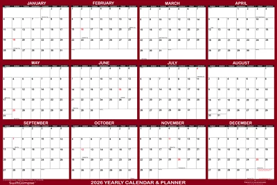 48x72 SwiftGlimpse 2026 Erasable Wall Calendar Planner, Huge Planning - Maroon - Image 1 of 4