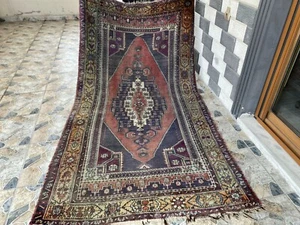 Vintage Turkish Wool Rug, Hand-Knotted Antique Geometric Oushak Area Rug 4x8 ft - Picture 1 of 14