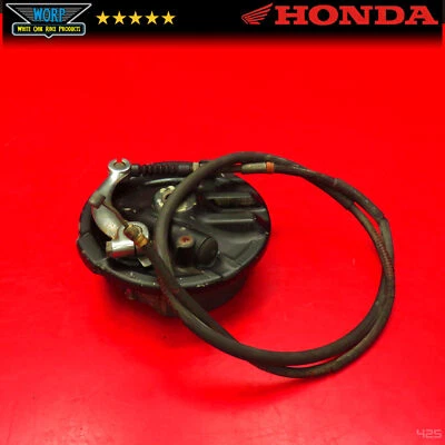 GENUÍNO FABRICANTE DE EQUIPAMENTO ORIGINAL 1978-82 HONDA XR75 XR80 PLACA DE FREIO A TAMBOR DIANTEIRO SAPATAS CABO            - Imagem 1 de 4