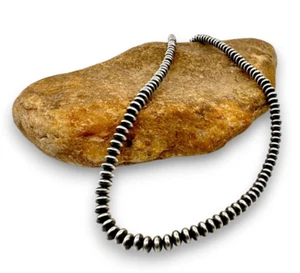 Navajo Perlen Sterlingsilber Rondelle Untertasse flache Perlenkette 4 mm 21 Zoll 60421 - Bild 1 von 12