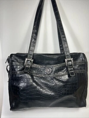 BUXTON Bolso Mensajero Negro Cocodrilo Imitación Cuero Laptop Bolso Maletín De Colección Años 80 Largo Foto 1 de 4