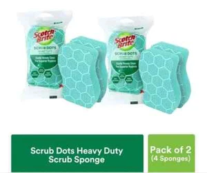 2x Scotch Brite 3M Scrub Dots Heavy Duty Scrub Sponge (Twin Pack) - Picture 1 of 5