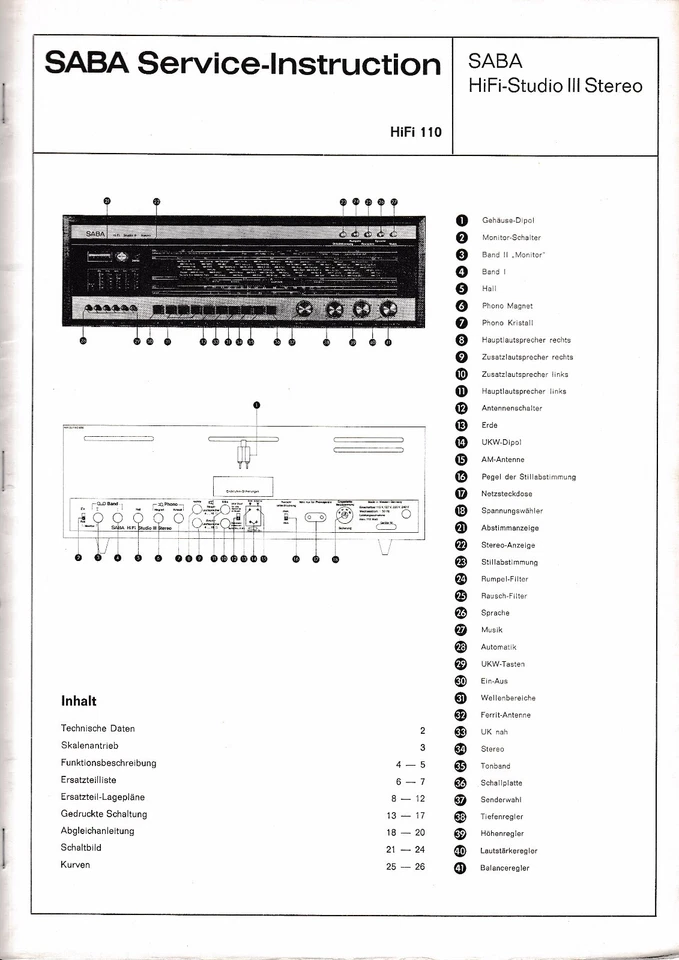 Service Manual-Anleitung für Saba HiFi Studio III Stereo  - Bild 1 von 1