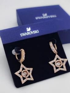 New in Gift Box SWAROVSKI 5617769 Rose Gold Crystals Star Hoop Drop Earrings - Picture 1 of 2