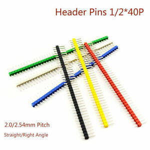 1/2x40P Male Pins Header 2.0/2.54mm Strip Connector Straight/Right Angle Socket