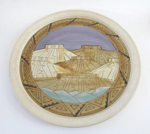 Signed Southwest Mesa Landscape Large 14" Art Studio Stoneware Pottery Plate - Picture 1 of 6