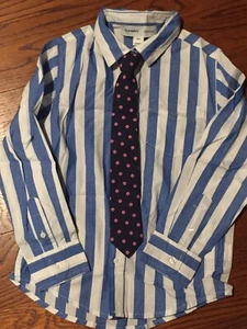 Boys Long Sleeve Button Down Shirt size 8 blue white stripe Old Navy Necktie NWT - Picture 1 of 2